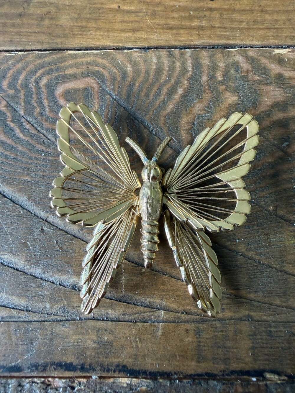 Monet Vintage Gold Tone Wire Wing Butterfly Brooch